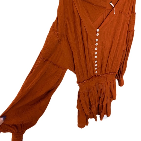 Free People burnt orange boho long sleeve drop waist size M - Picture 7 of 7